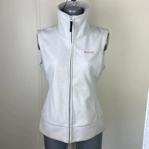 Bench beige cream white fleece High collar high neck fuzzy vest size medium - Picture 1 of 14